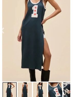 Daydreamer Navy Tank Dress with Cream Trim and Red Star Patch